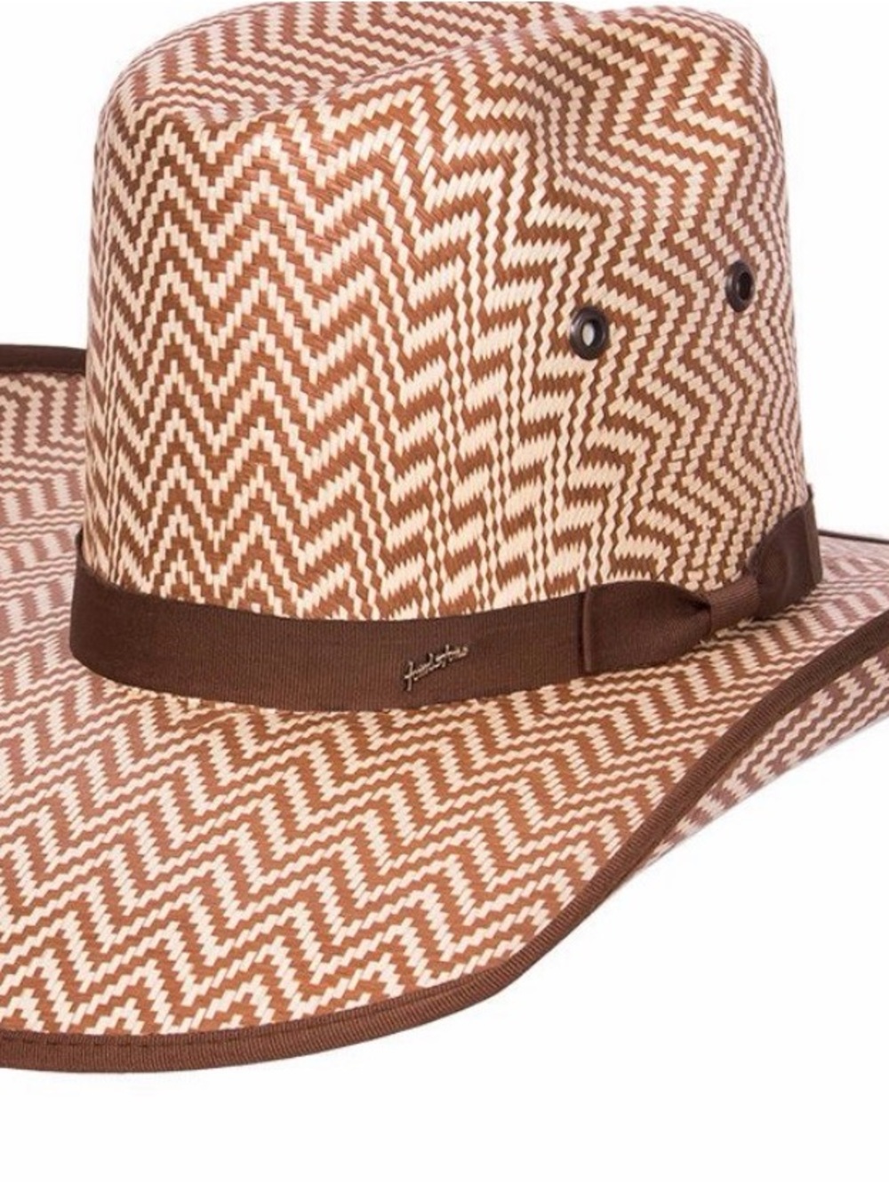 Braided Zigzag Wide Brim Straw Hat in Brown & Cream
